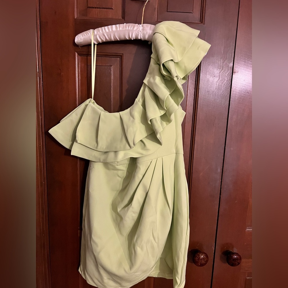 One Sleeve Lime Green mini dress. NWT